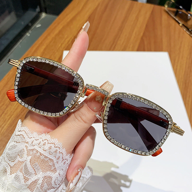 Women’s sunglasses with rhinestone-accented frame and modern wood design Kalsten