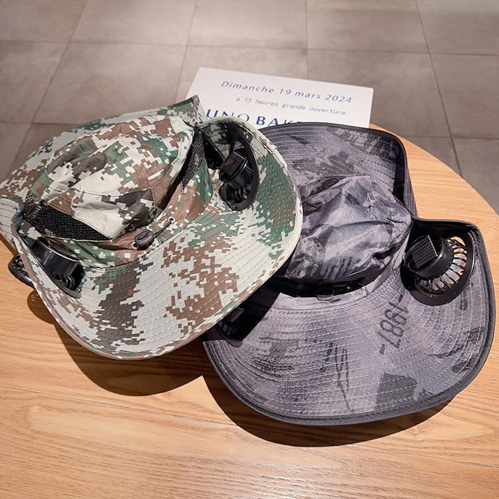 Bbreathable sun hat with two integrated mini fans, wide brim and adjustable chin strap Kalsten