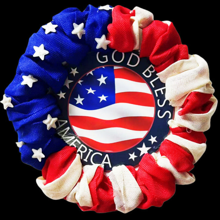 Unisex nan patriotic burlap ruffle wreath with printed God Bless America medallion Kalsten