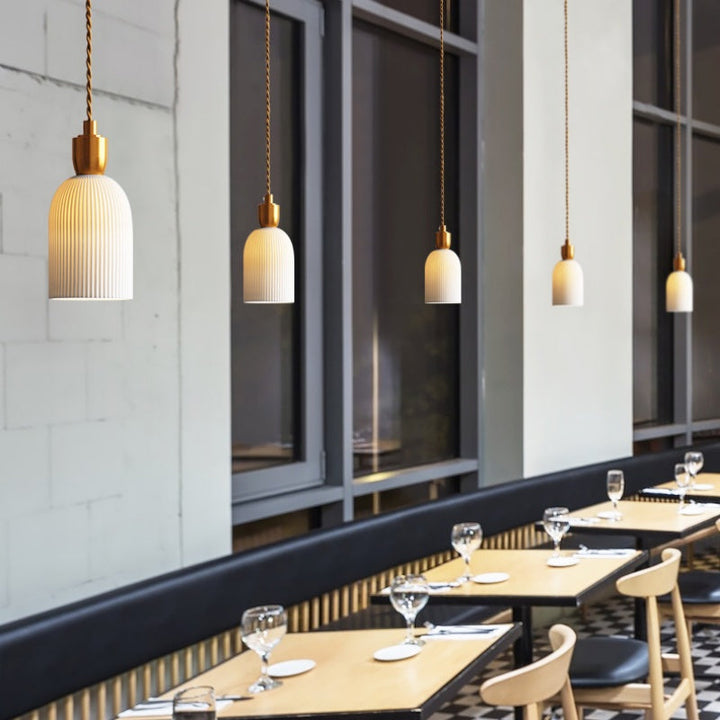 Retro Pleated Ceramic Brass Cocoon Pendant Lamp | Kalsten