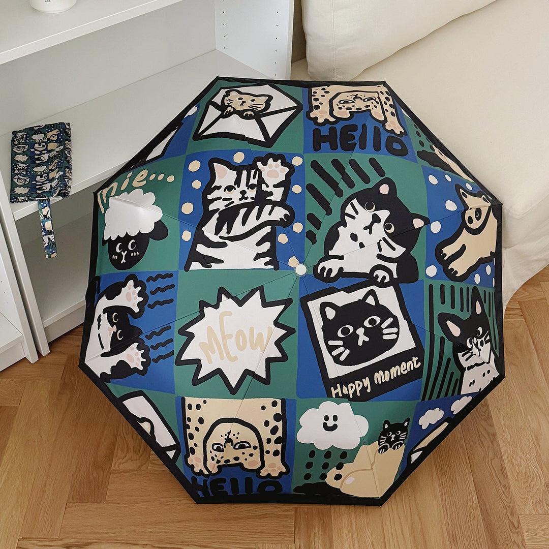 Women's Foldable Umbrella with Playful Cat Pattern Kalsten