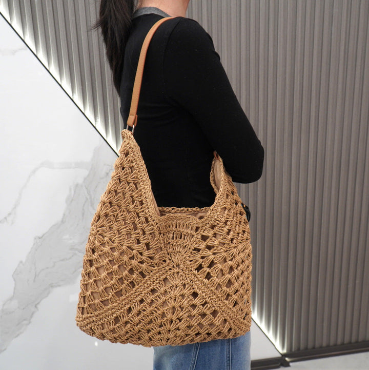 Large macrame bag with leather accents Kalsten