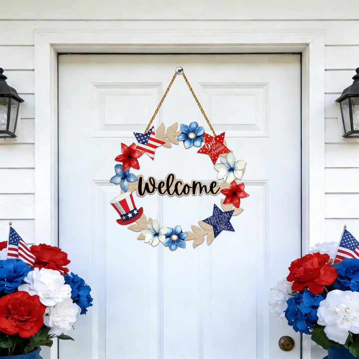 Unisex nan more patriotic wooden door wreath with star and heart motifs and hanging rope Kalsten