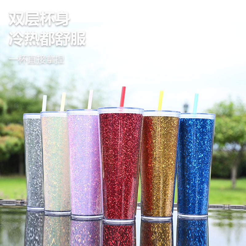 Ladies Glittering Drinking Cups with Straw Kalsten