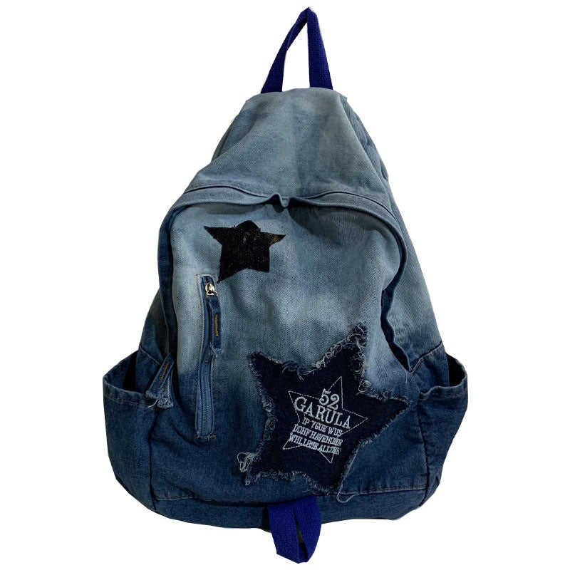 Denim Star Appliqué Casual School Backpack Kalsten