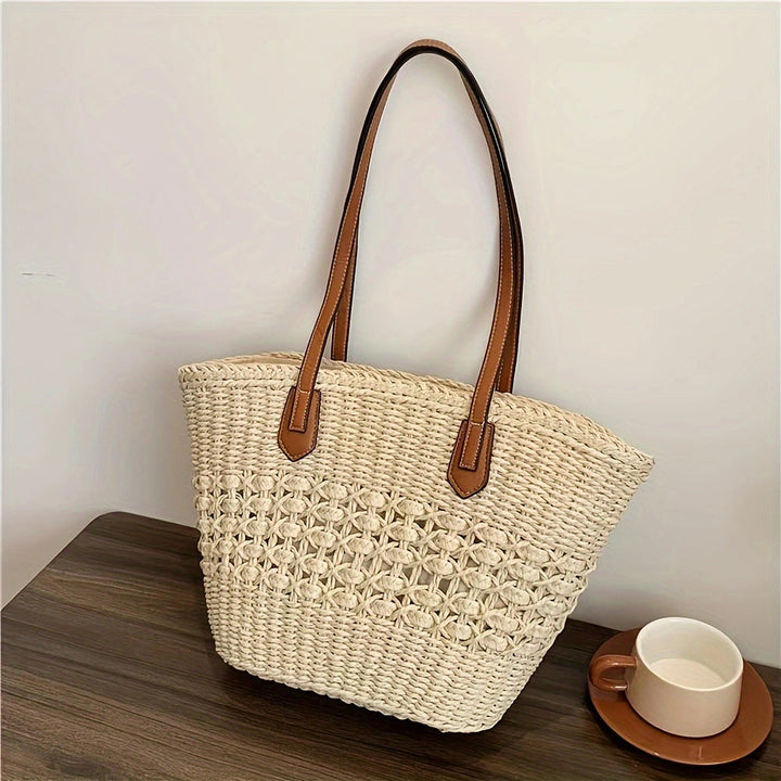 Handbag with Woven Design and Leather Handles Kalsten