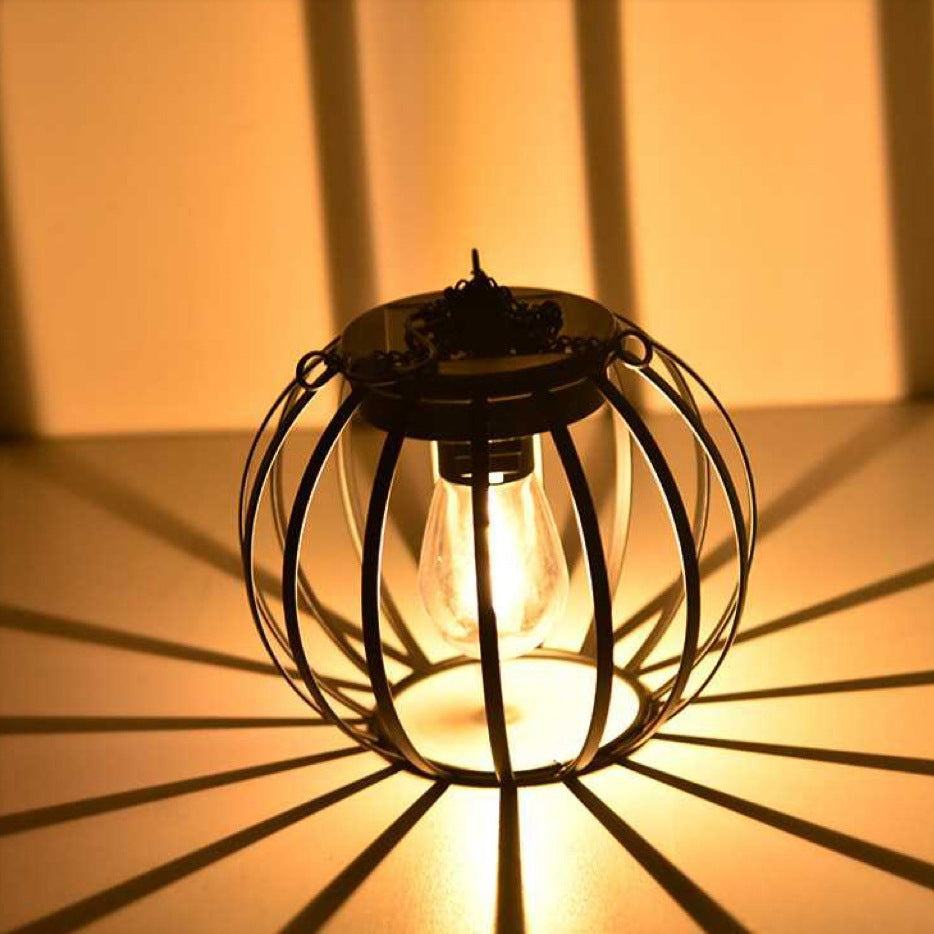Vintage Hanging Metal Lantern Pendant With Edison-Style Bulb Cage And Adjustable Chain Kalsten