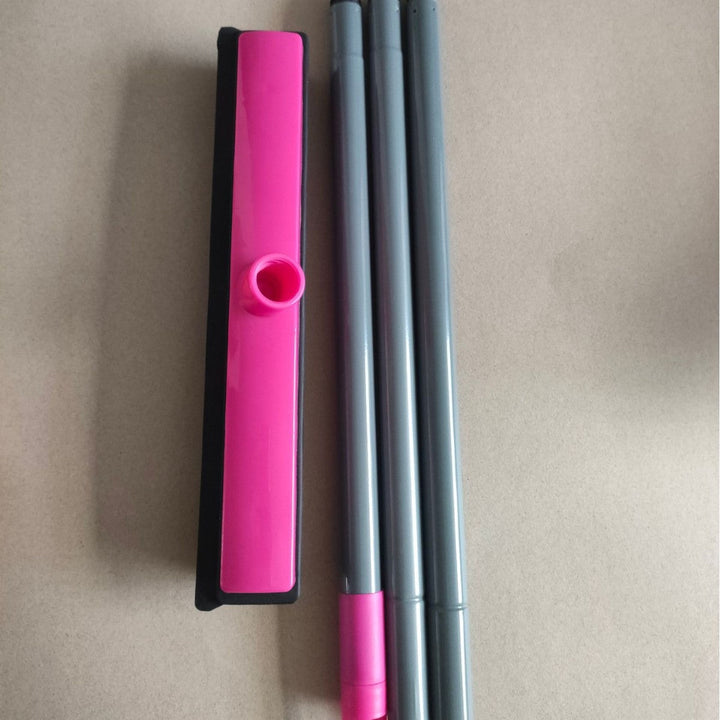 Heavy-Duty Rubber Floor Squeegee With Telescopic Handle And Angled Swivel Head