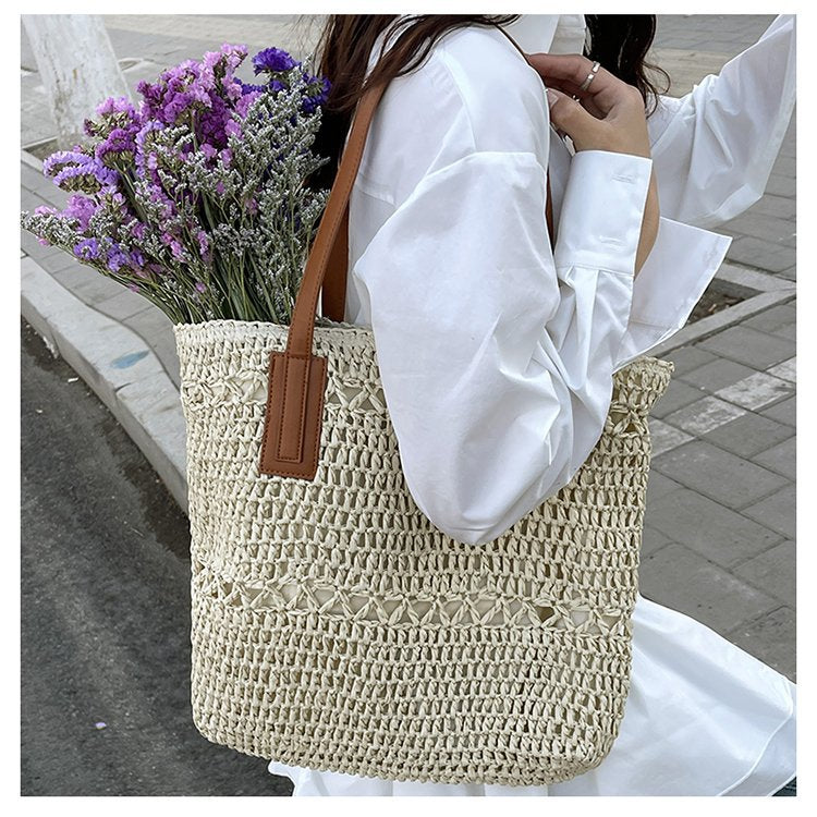 Natural beach bag with sturdy leather handles Kalsten