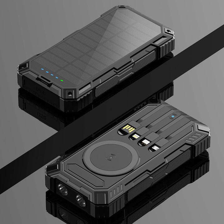 Robust Solar Power Bank with Multifunctional Charging Cable and Integrated Qi Charger Kalsten