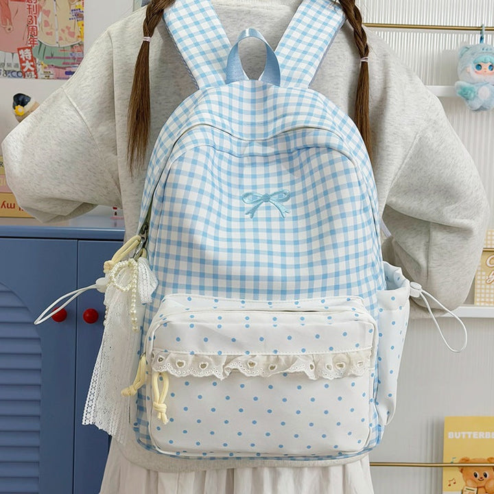 Playful Gingham and Polka Dot Backpack Kalsten