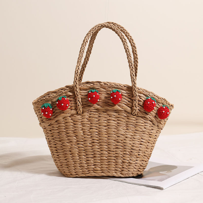 Handmade basket bag with playful strawberry motif Kalsten
