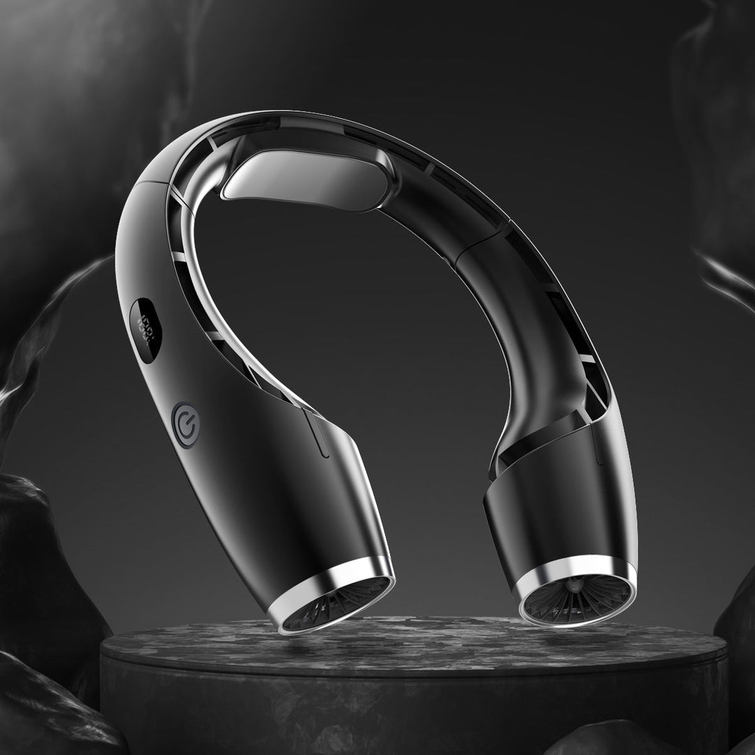 Cooling wearable dual-turbine neck fan with adjustable-angle air outlets and LED battery display Kalsten