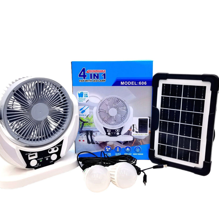 Unisex portable solar fan and lighting set with battery and USB charging function Kalsten