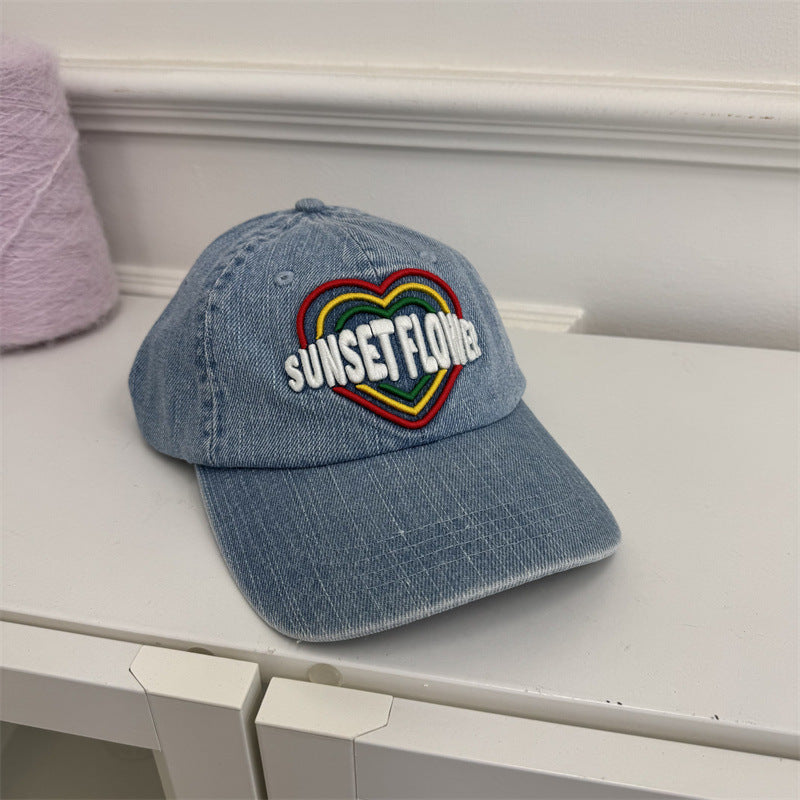 Women's Embroidered Heart Design Denim Baseball Cap Kalsten