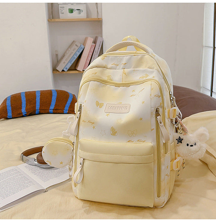 Floral-Print Multi-Pocket School Backpack