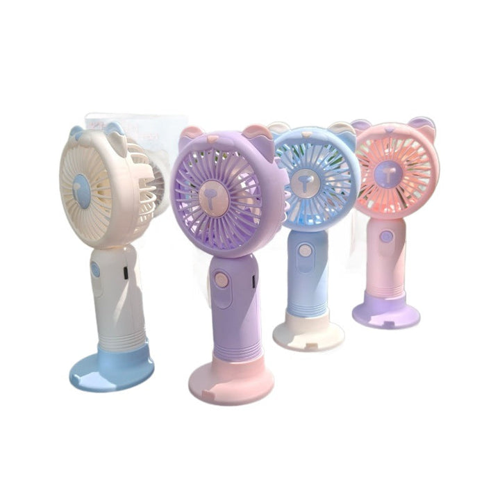 Unisex nan portable rechargeable handheld fan with bear-ear silicone frame foldable desk stand Kalsten
