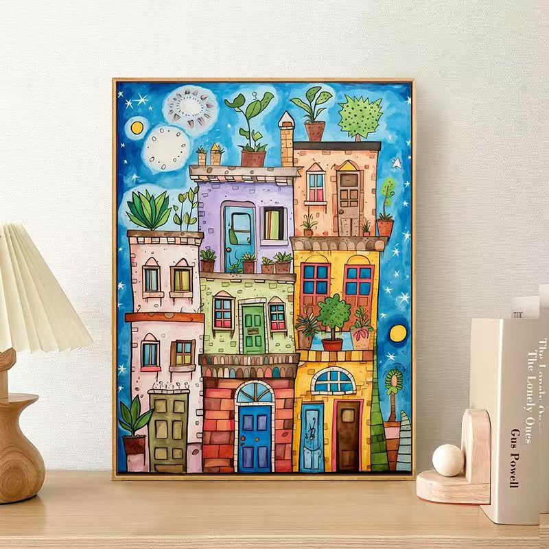 Whimsical Urban Landscape Canvas Art Print Kalsten