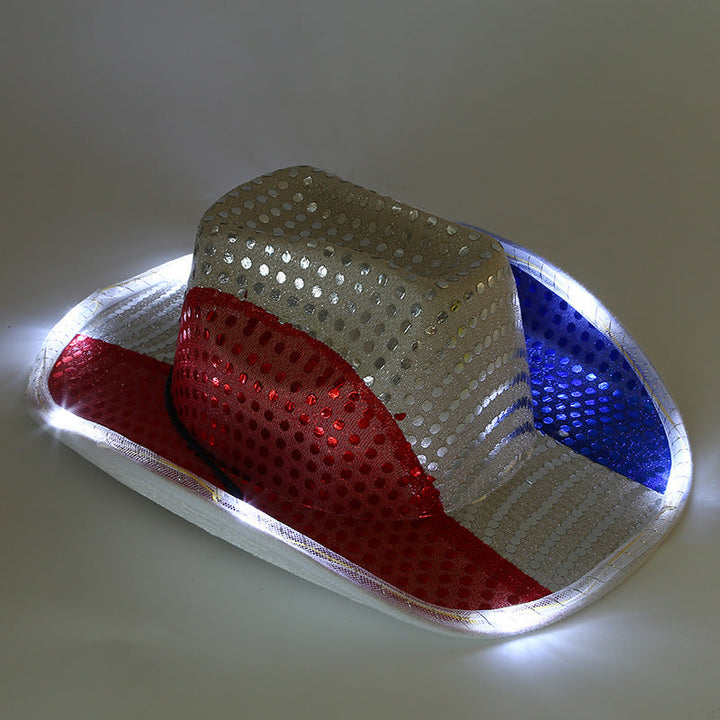 Unisex LED-lighted sequin cowboy hat with integrated LED lighting Kalsten