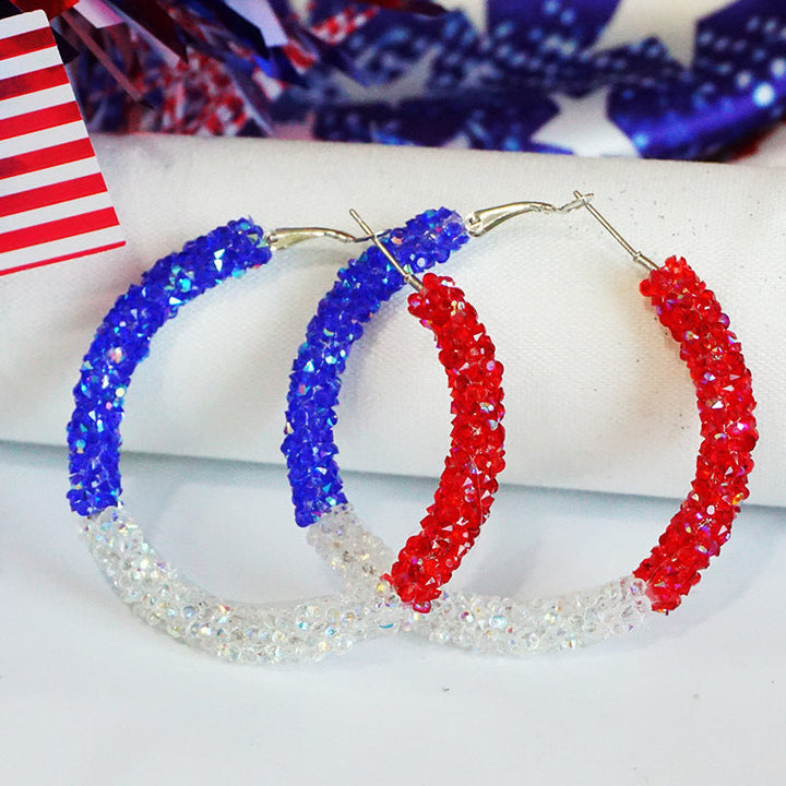 Women's large hoop earrings with rhinestone embellishment and rhodium-plated setting Kalsten