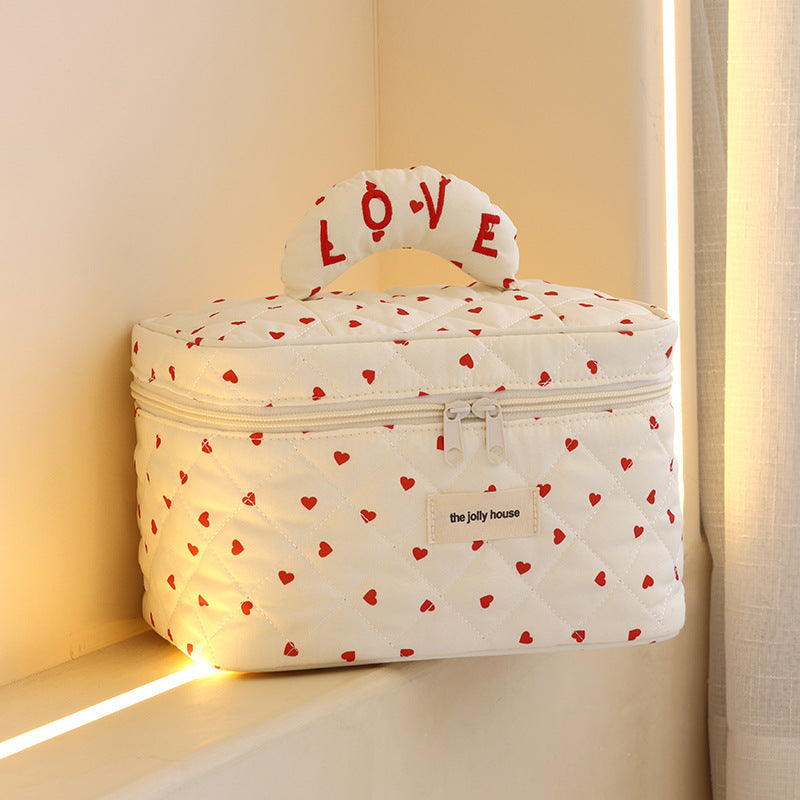 Cosmetic Storage Bag with Padded Design and Cute Heart Motif Kalsten