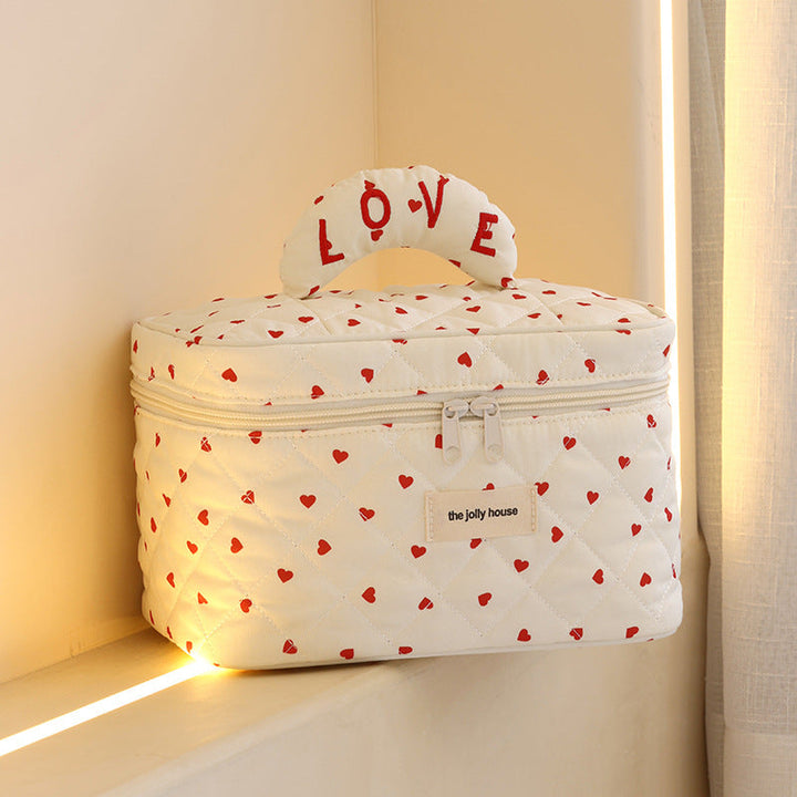 Cosmetic Storage Bag with Padded Design and Cute Heart Motif Kalsten