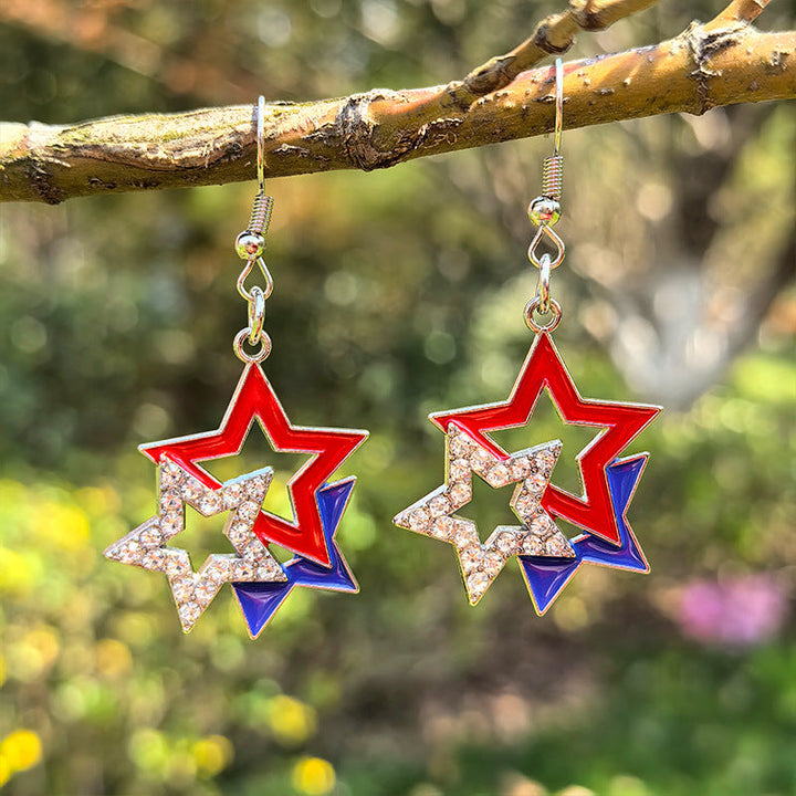 Ladies star-shaped enamel earrings with rhinestone rows and fishhook clasp Kalsten
