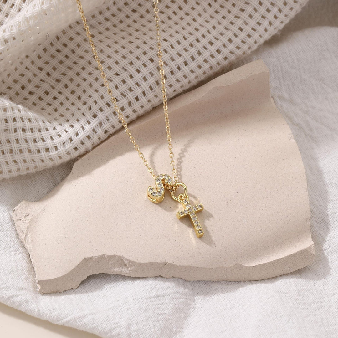 Kalsten | Dainty Diamond Initial & Cross Necklace