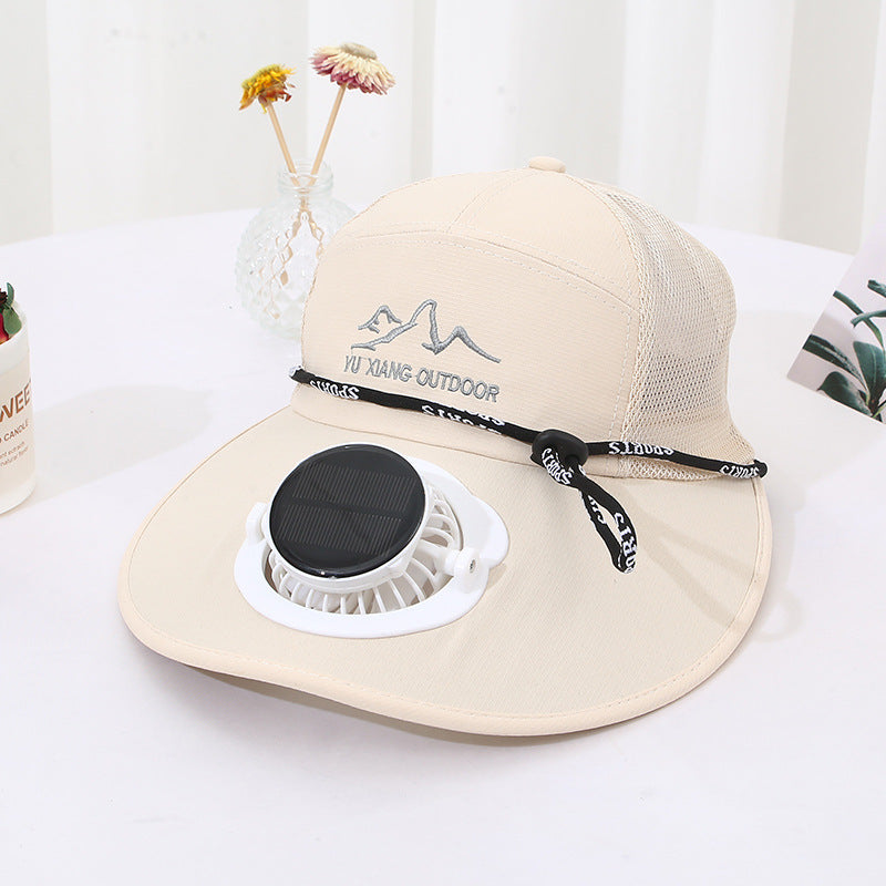 Ventilated outdoor sun hat with integrated solar fan detachable solar panel breathable mesh and adjustable chin strap Kalsten