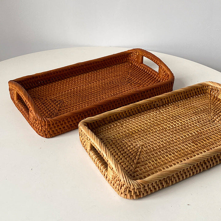 Women's rectangular serving platter made of natural rattan Kalsten