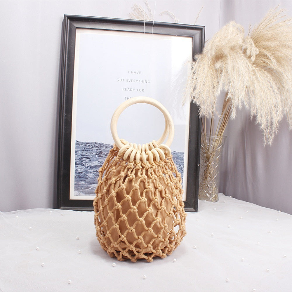 Macrame Carrying Bag with Wooden Handles Kalsten