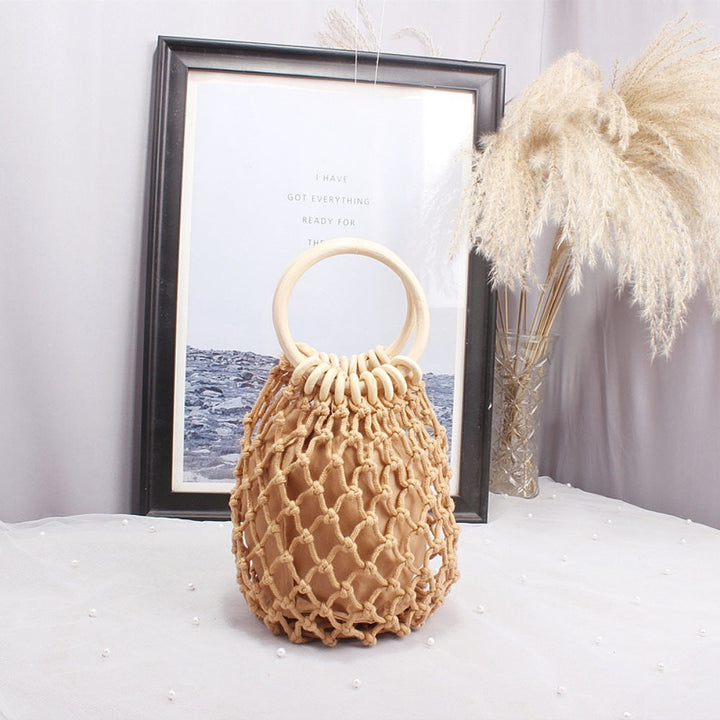 Macrame Carrying Bag with Wooden Handles Kalsten