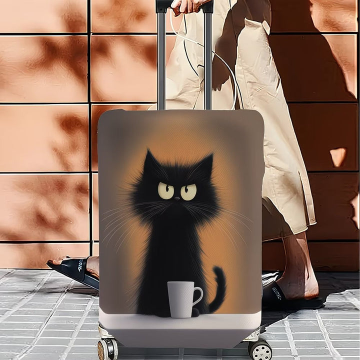 Unisex non-elastic suitcase cover with cartoon cat motif and cup design, durable travel suitcase protection Kalsten