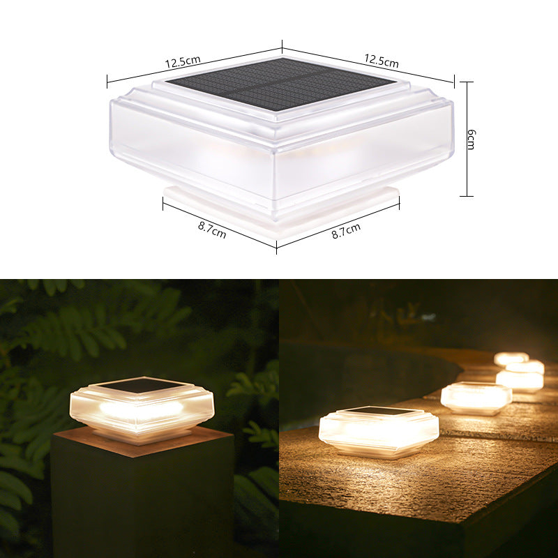 Low-Profile Solar-Powered Square Deck And Fence Post Cap Light With Frosted Diffuser And Integrated Solar Panel Kalsten