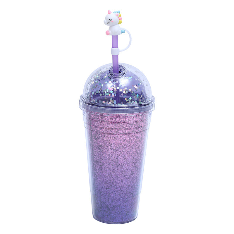 Women's creative drinking cup with decorative lid and integrated straw Kalsten