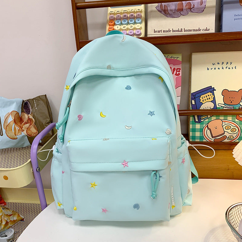 Embroidered Star and Moon Pattern School Backpack