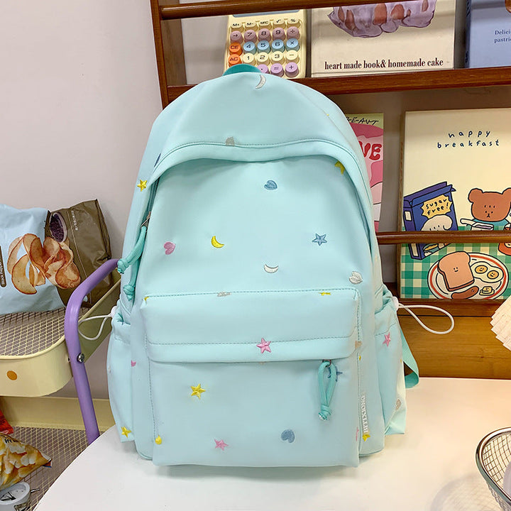 Embroidered Star and Moon Pattern School Backpack