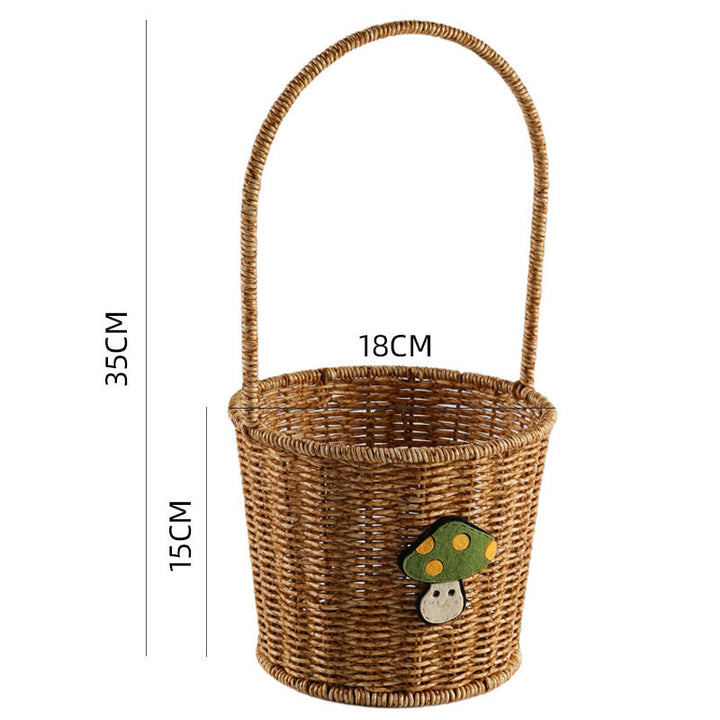 Decorative Woven Storage Basket with Mushroom Emblem Kalsten