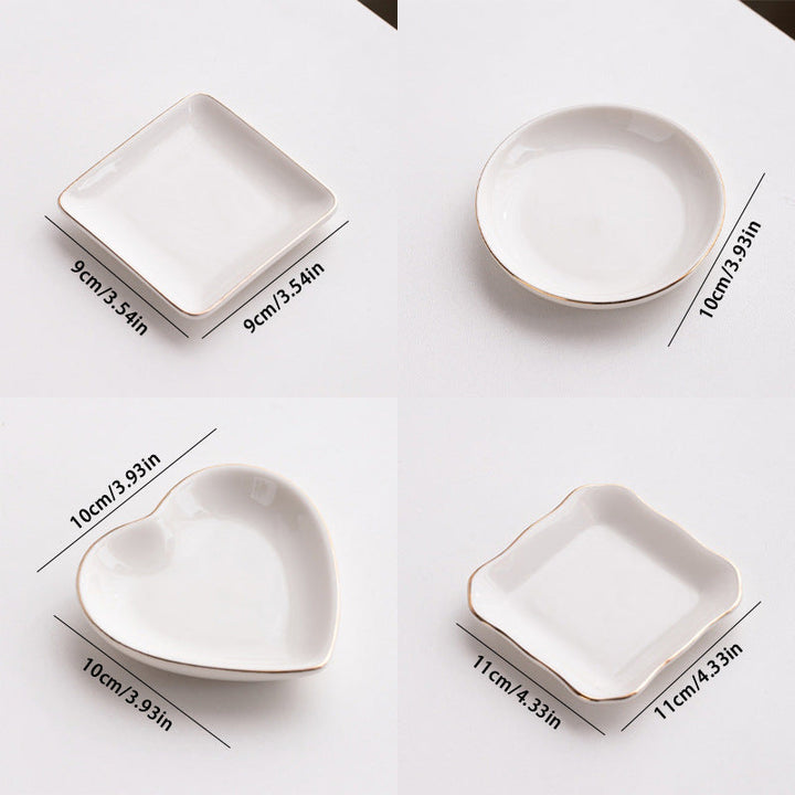 Ceramic Appetizer Dipping Dish Set Mixed Shapes With Gold Rim Detail