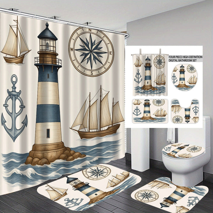 Coastal Lighthouse-Themed Four-Piece Bathroom Set Kalsten