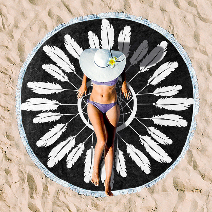 Round beach towel with tropical palm pattern Kalsten