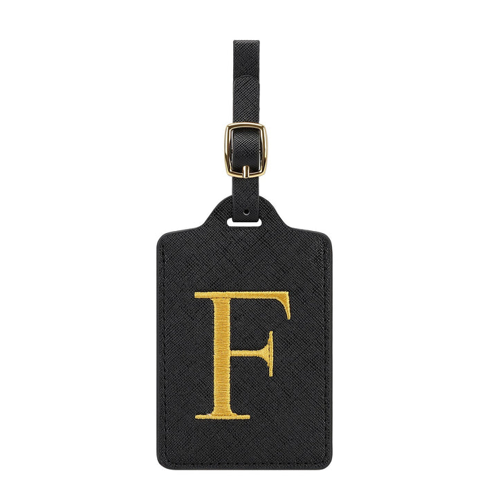 embroidered initial monogram leather luggage tag with adjustable buckle strap Kalsten