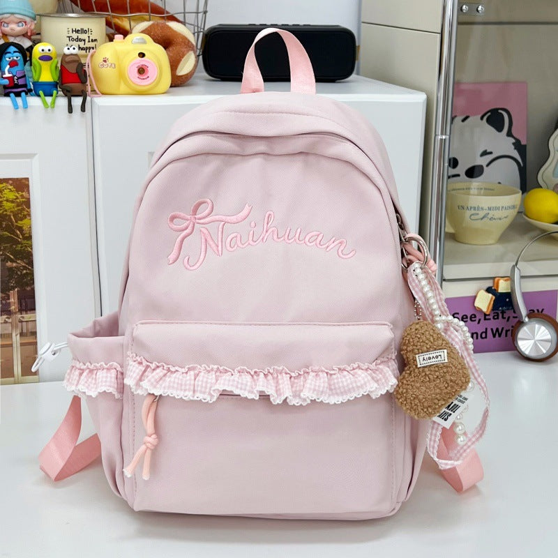 Cute Embroidered Ruffled School Backpack