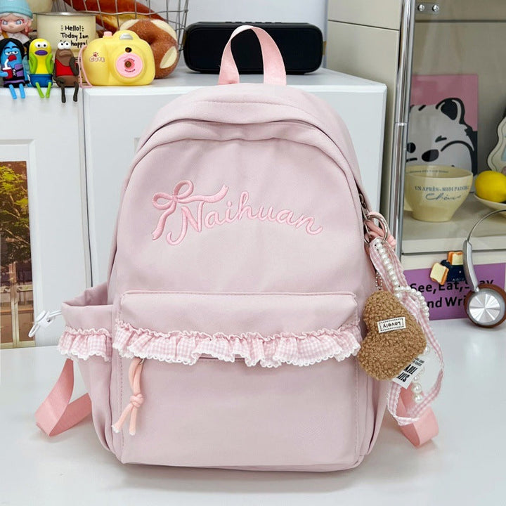 Cute Embroidered Ruffled School Backpack