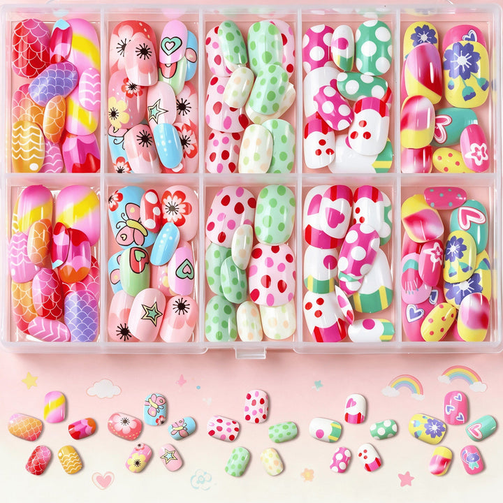 Vibrant Cartoon-Themed Press-On Nail Art Collection Kalsten