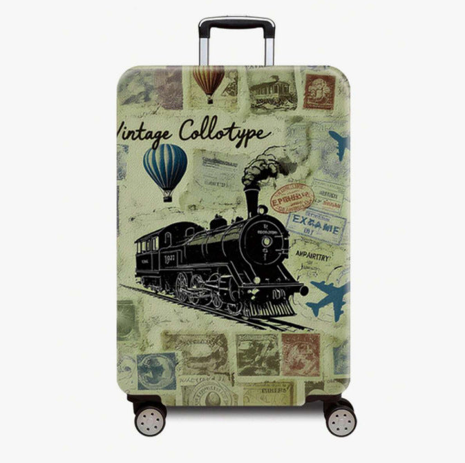 Unisex nan robust Hartschalen Trolley with nostalgic railway collage print, fully rotating smooth-running wheels and retractable telescopic handle Kalsten