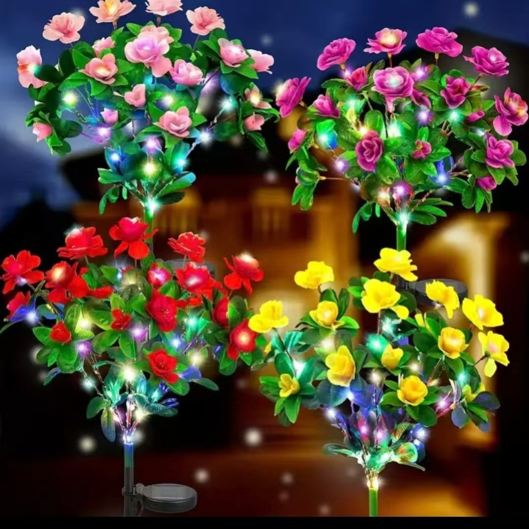 Solar-Powered Realistic Camellia Floral Garden Stake Lights With Adjustable LED Heads And Stainless Steel Spike Kalsten