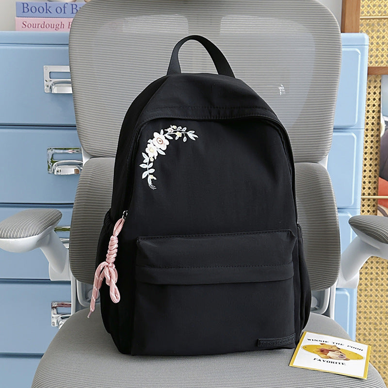 Floral Embroidered School Backpack