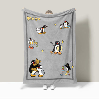 Fun Illustrated Penguin Plush Throw Blanket