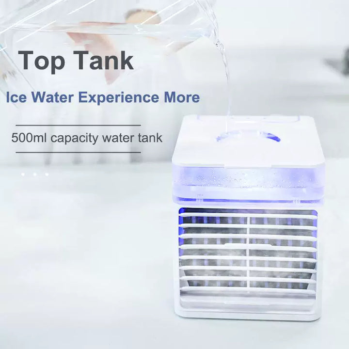 Unisex one size compact desktop evaporative air cooler with detachable top filling tank and adjustable directional louvers Kalsten